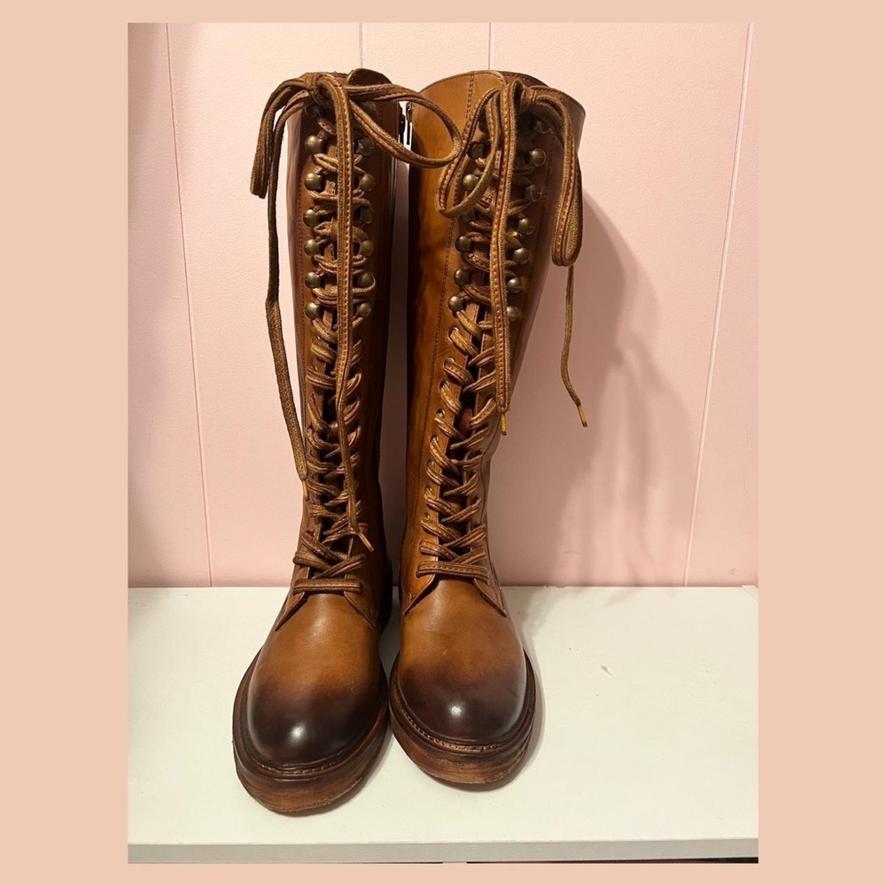 Vintage Foundry Tan Leather Lace Up Sadelle Boot Size 7